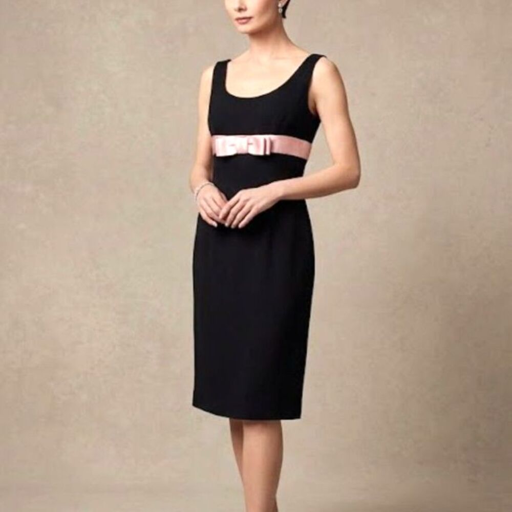 Sara Campbell Pink Silk Trim Black Cocktail Dress 4 LBD Classic Timeless Hepburn
